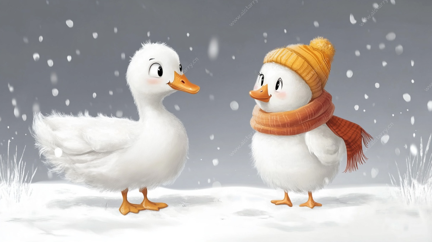 雪天里的萌鸭互动