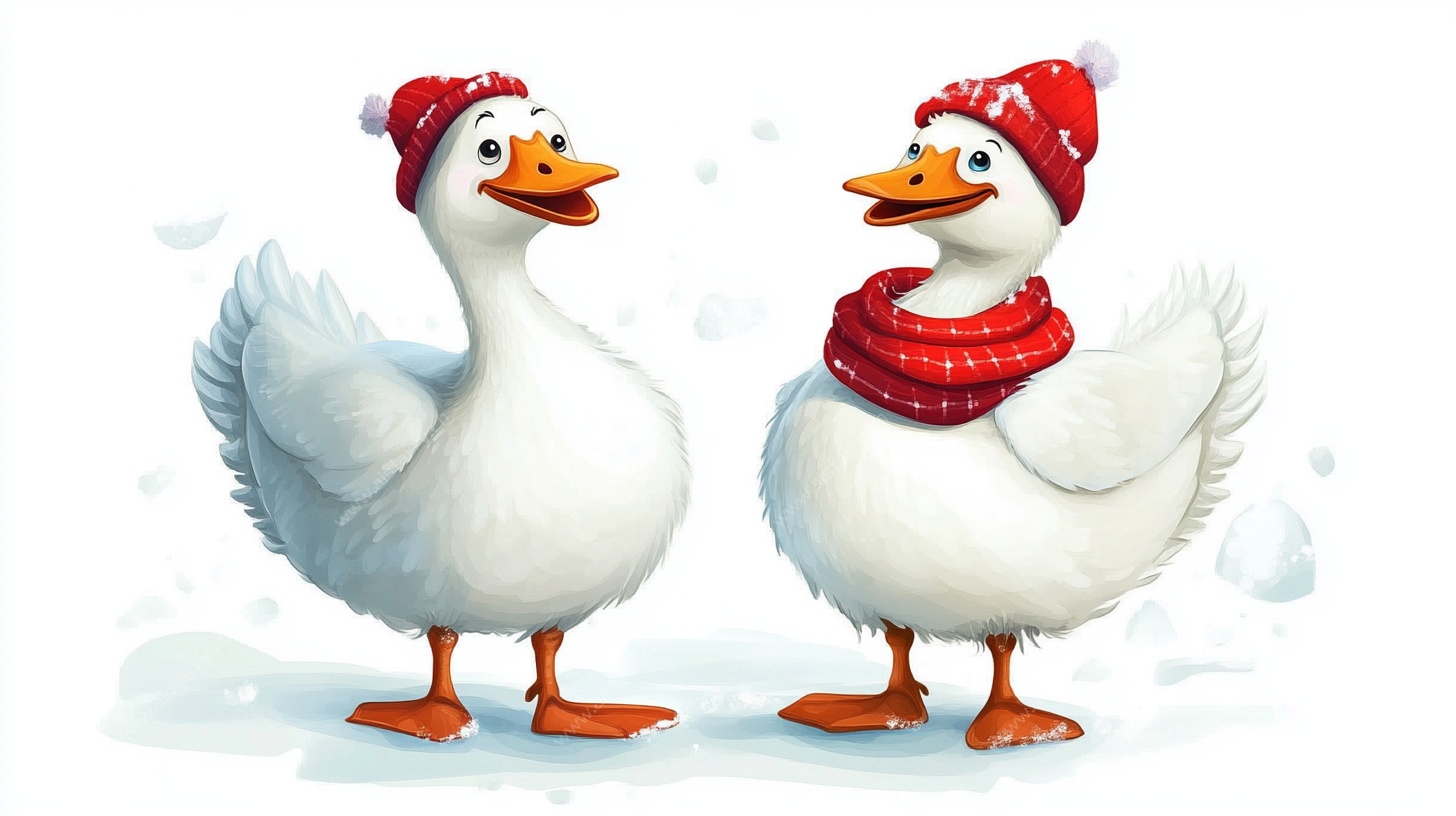 冬日萌鹅情侣图