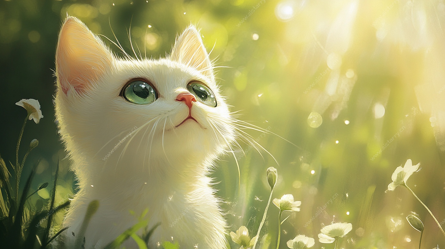 阳光下的梦幻白猫
