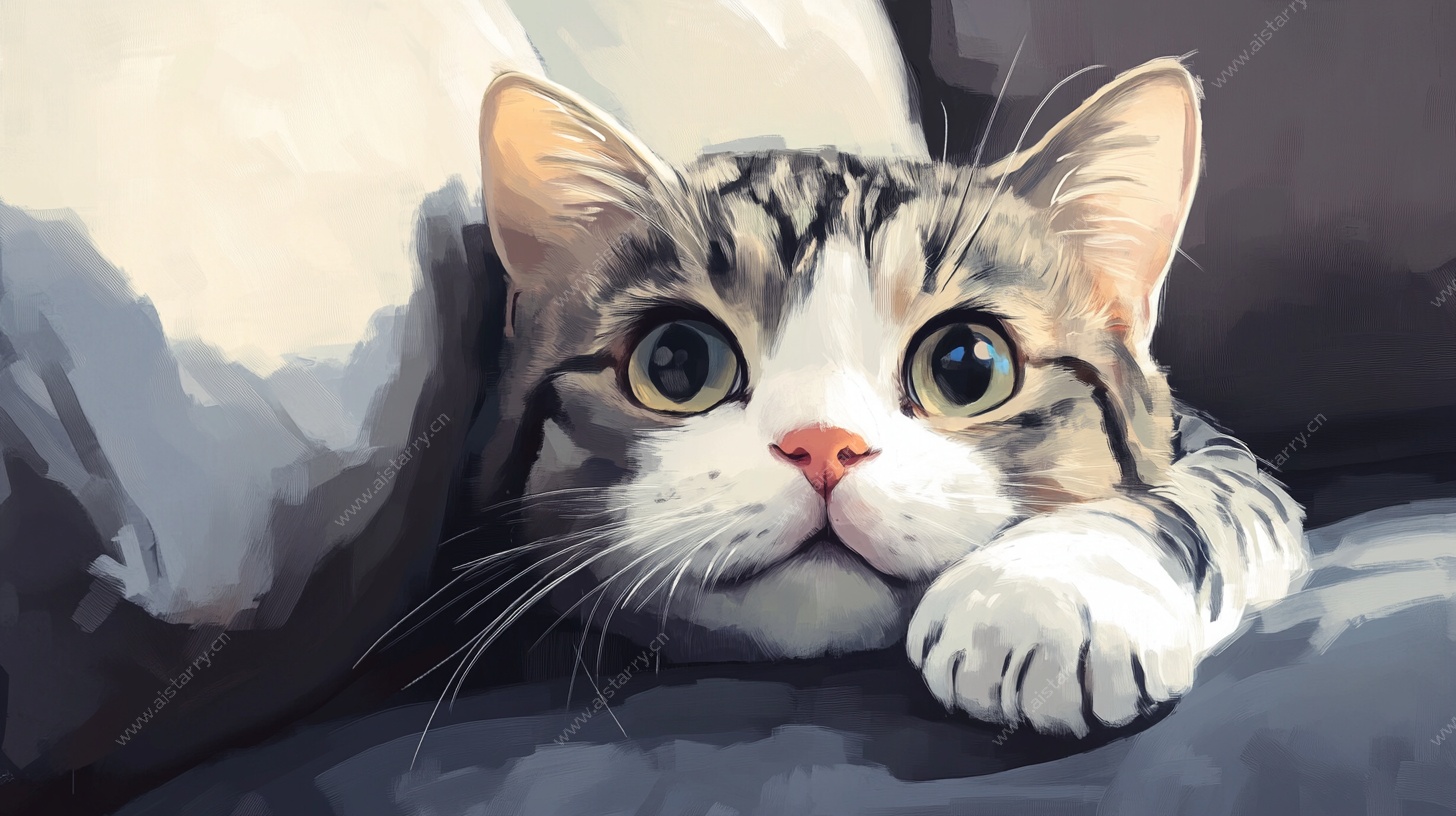 趴着的萌态猫咪插画