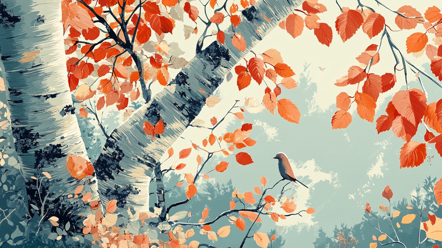 秋日白桦林的静谧之景