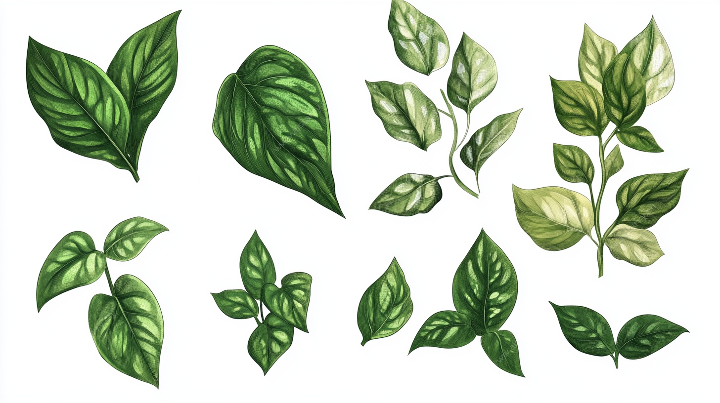 手绘清新绿叶植物集合