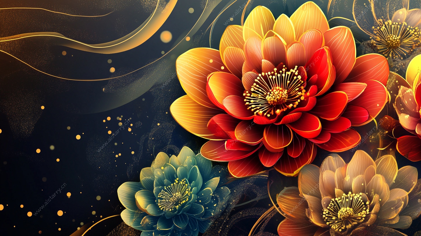 绚丽多彩花卉梦幻插画