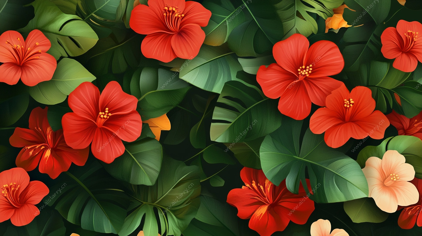 鲜艳扶桑花卉背景图
