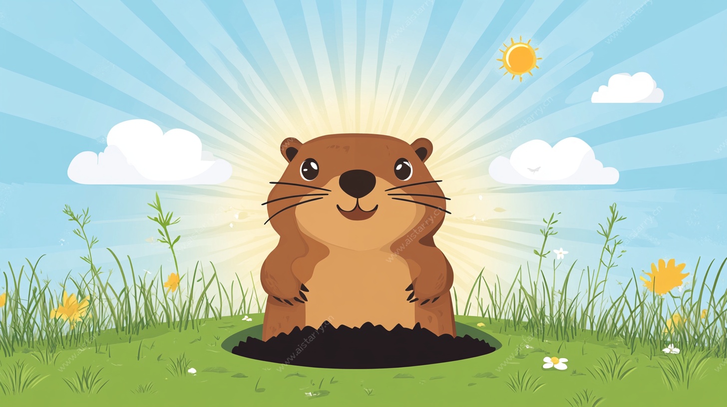 可爱土拨鼠从地洞探出脑袋