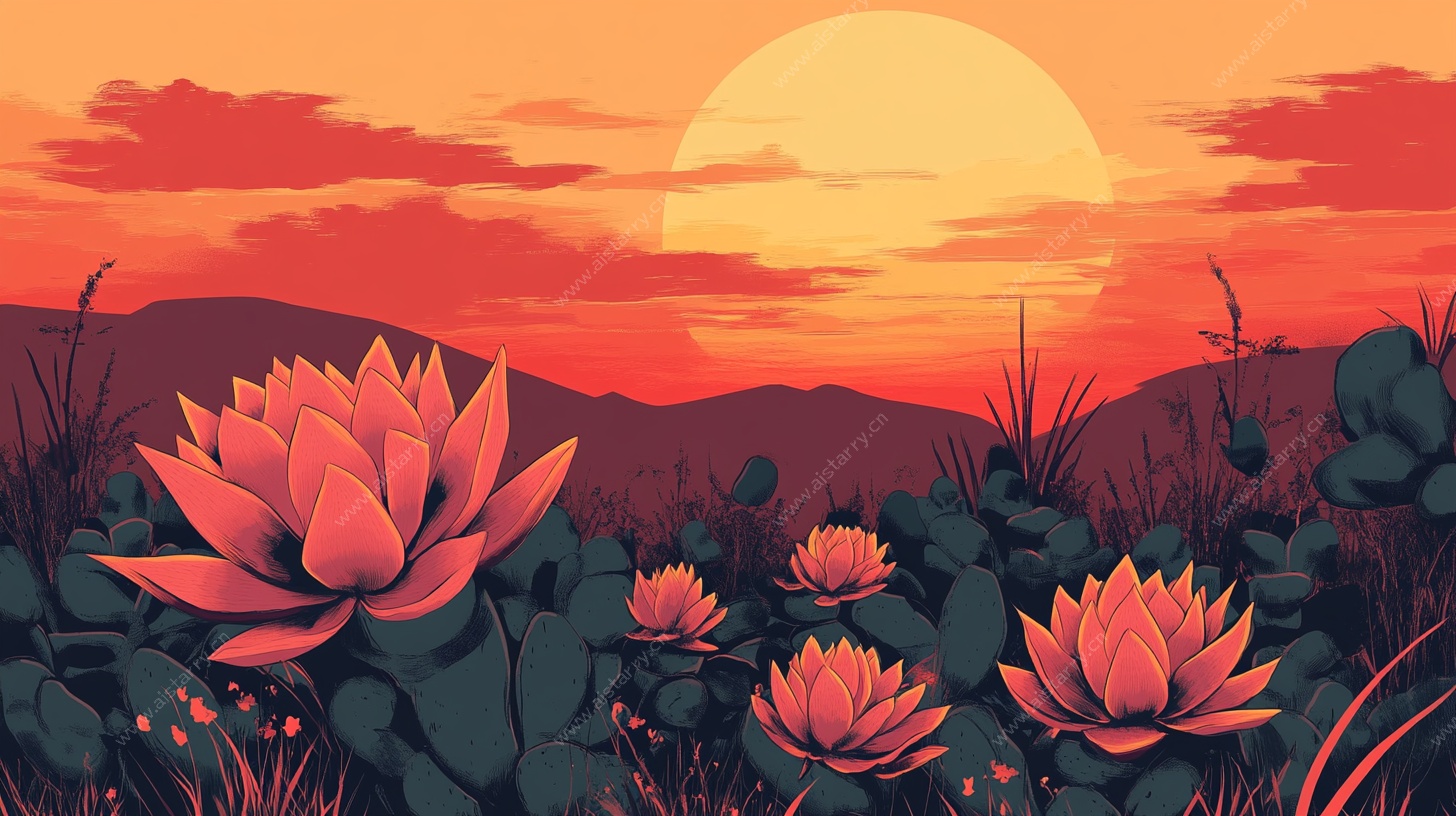 夕阳下的绽放莲花