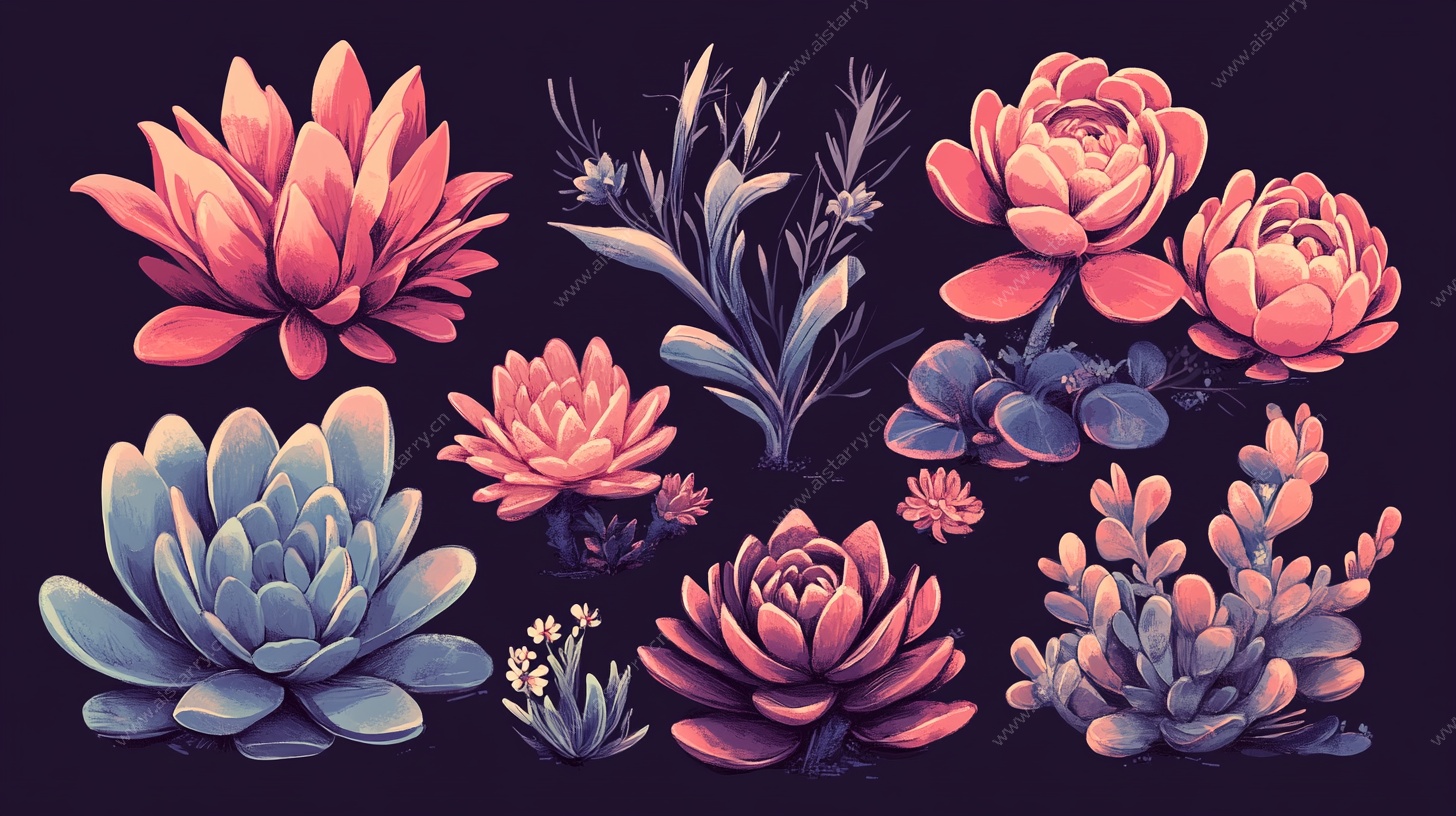 多彩手绘风多肉植物集合