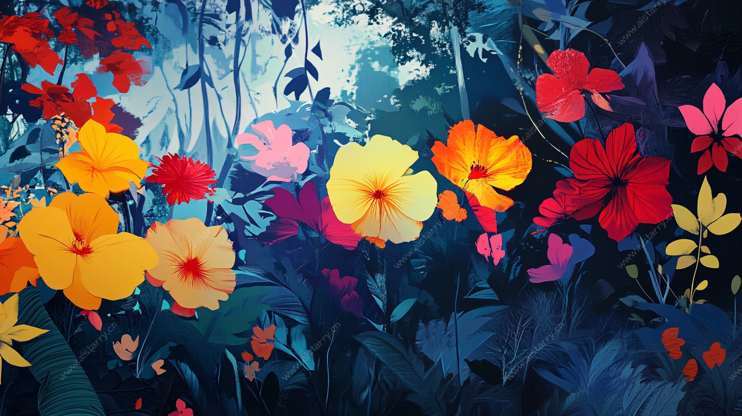 梦幻花卉丛林插画