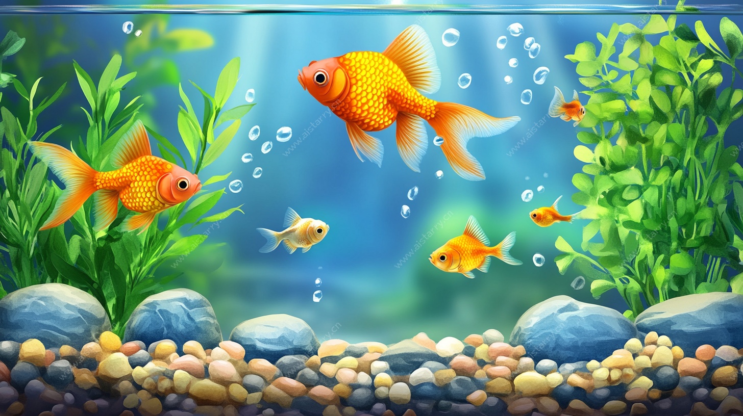 畅游的金鱼与水草景观