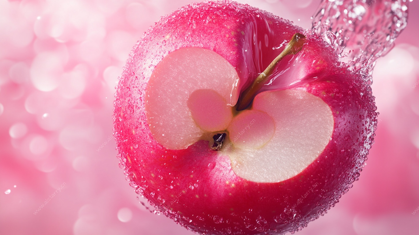 粉红苹果的梦幻水滴瞬间