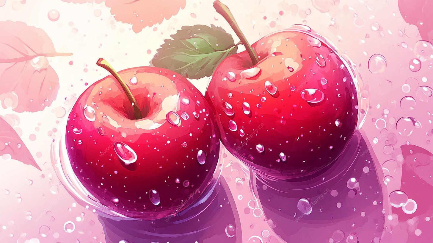 红苹果与水滴的梦幻画面