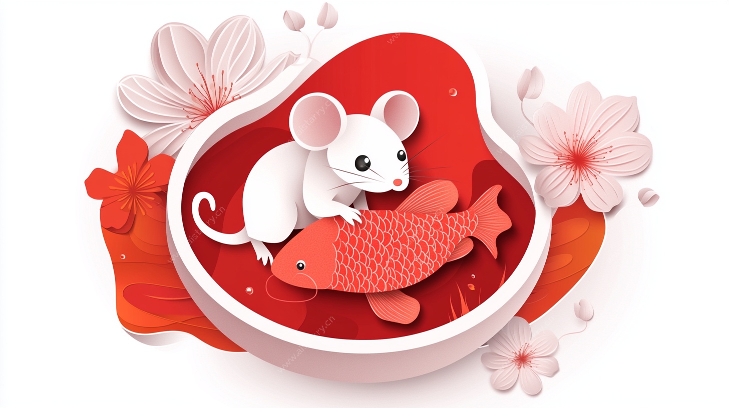 鼠鱼同框喜庆插画