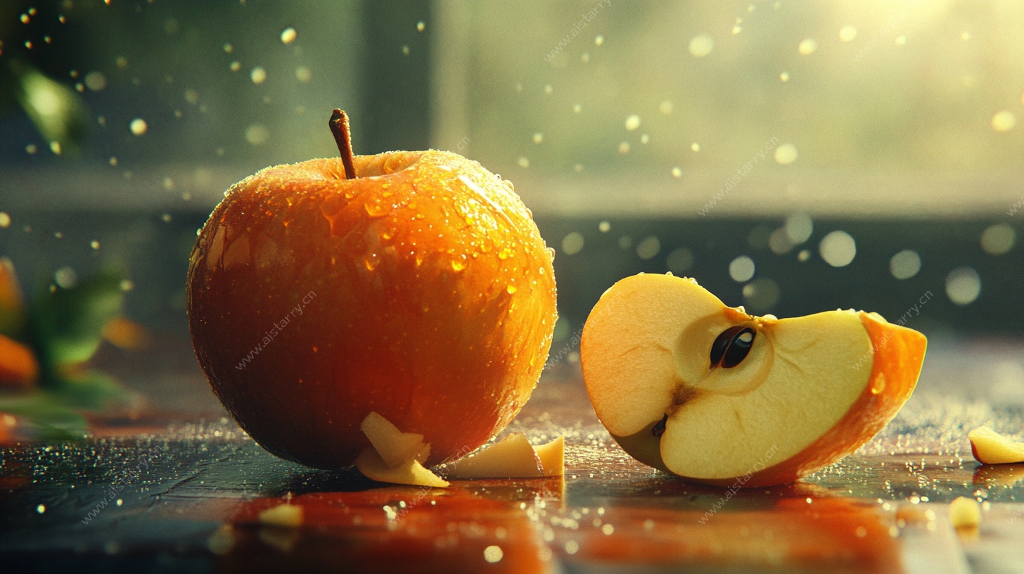 橙光下的新鲜苹果