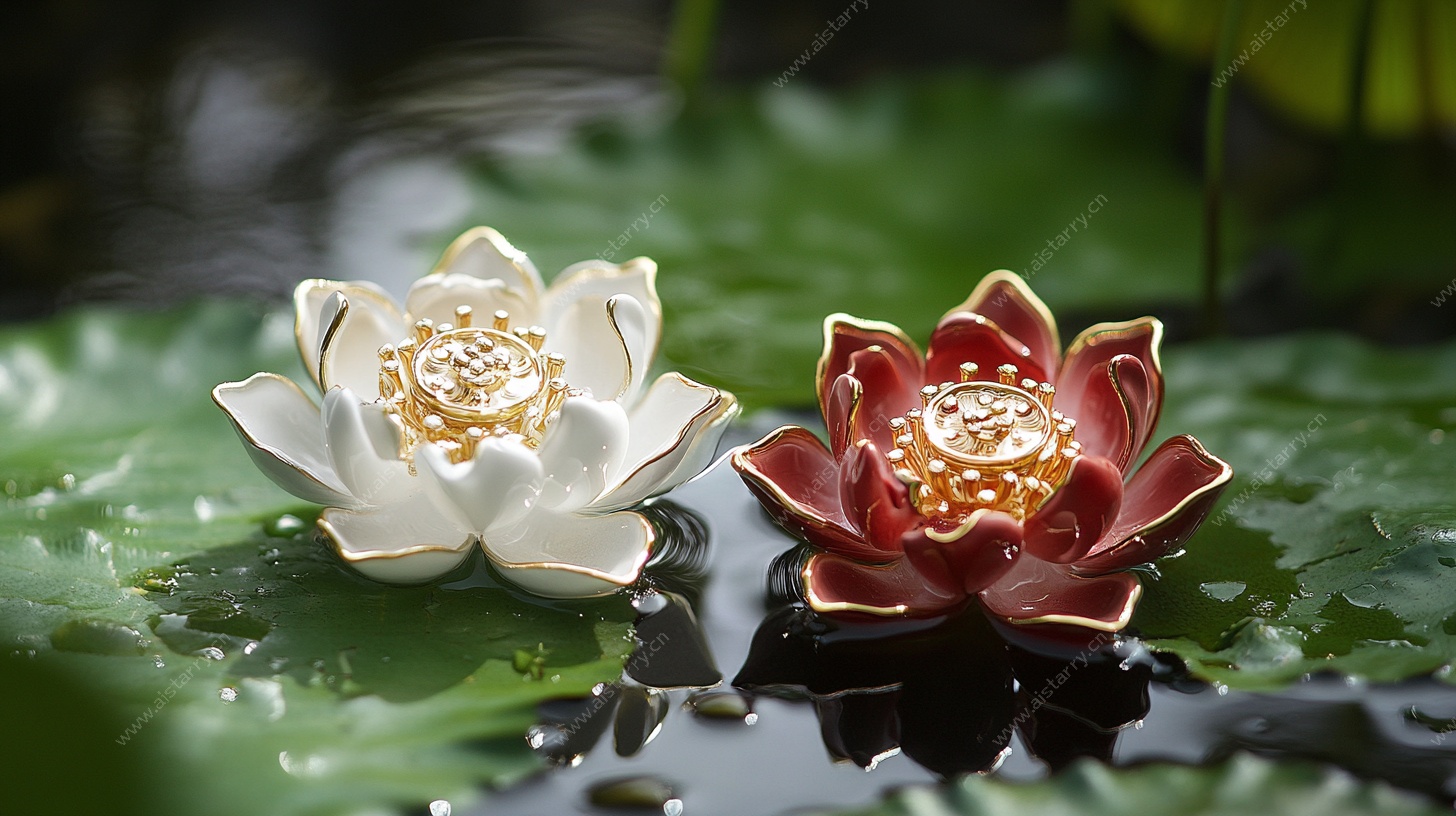 双生莲花静卧莲叶间