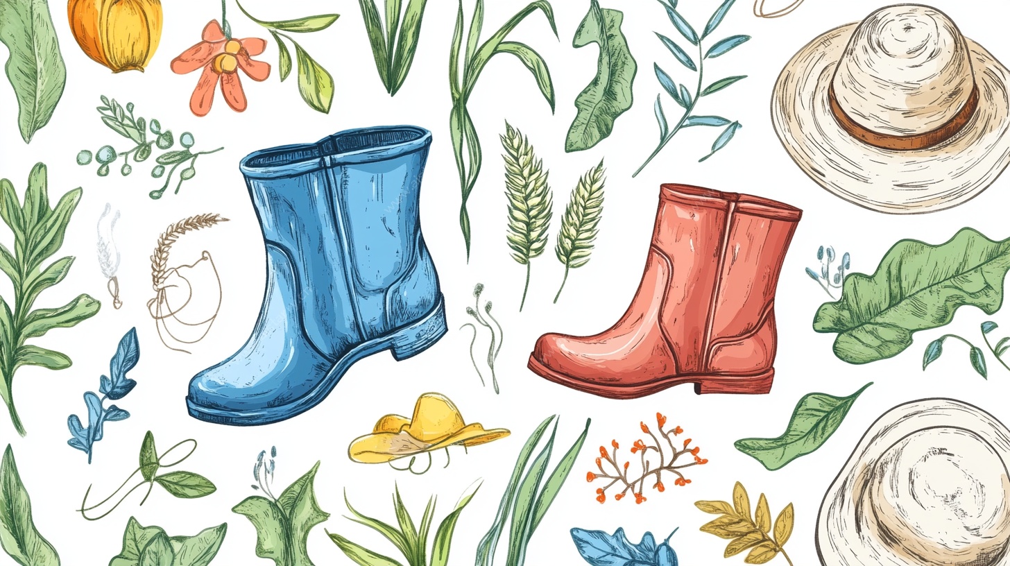 田园风雨靴配饰插画