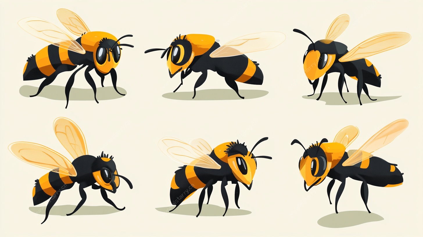 一组卡通蜜蜂姿态插画