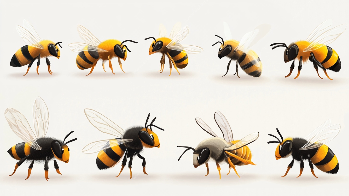 多样姿态3D蜜蜂模型展示