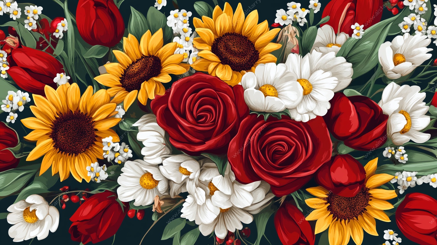 缤纷花卉组合插画