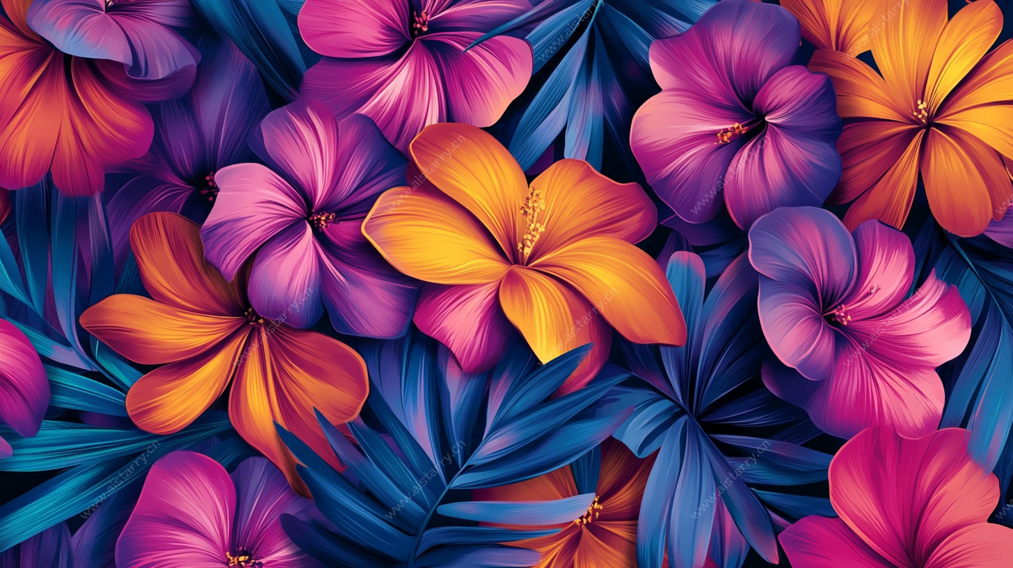 绚丽扶桑花卉图案