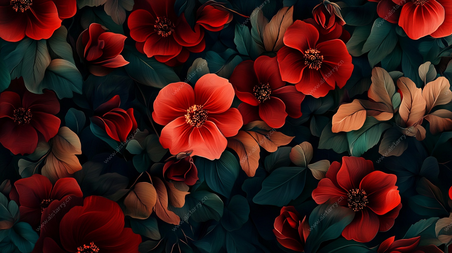 深红花卉图案背景图