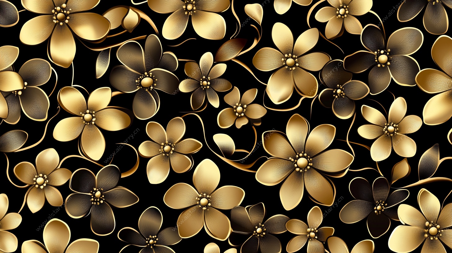 金色繁花黑色底纹图案
