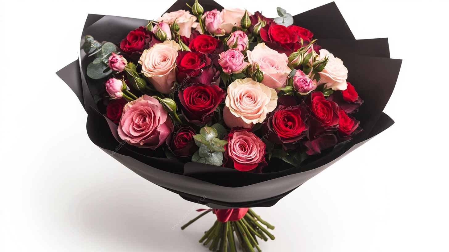 多彩玫瑰鲜花束特写