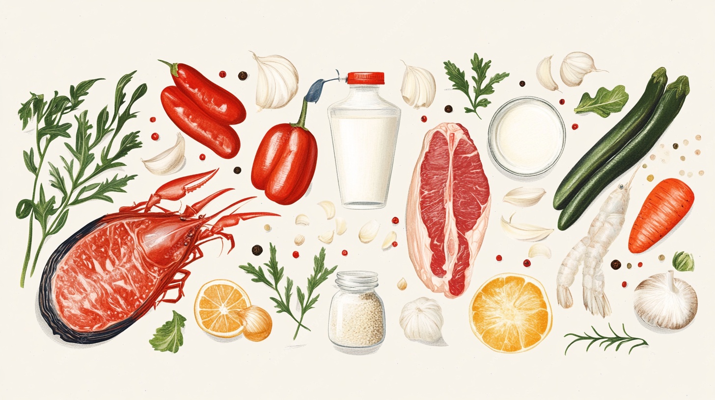 海鲜肉类蔬菜食材插画