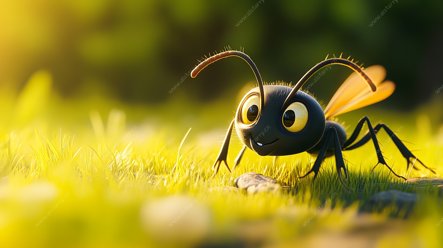 可爱黑蜂在草地