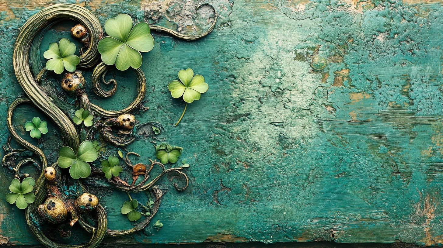 复古绿板上的幸运草装饰