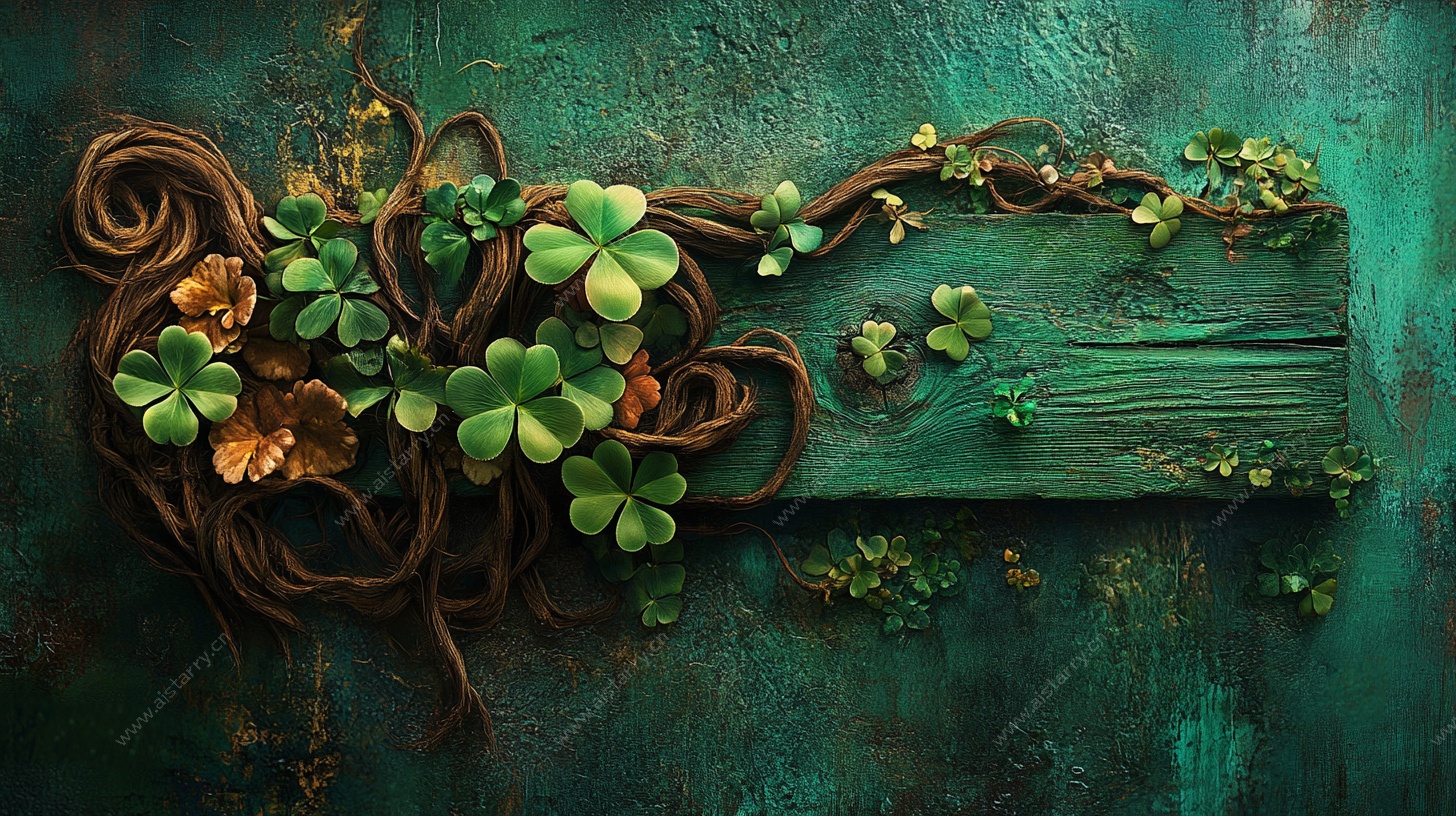 木板上的绿植与藤蔓