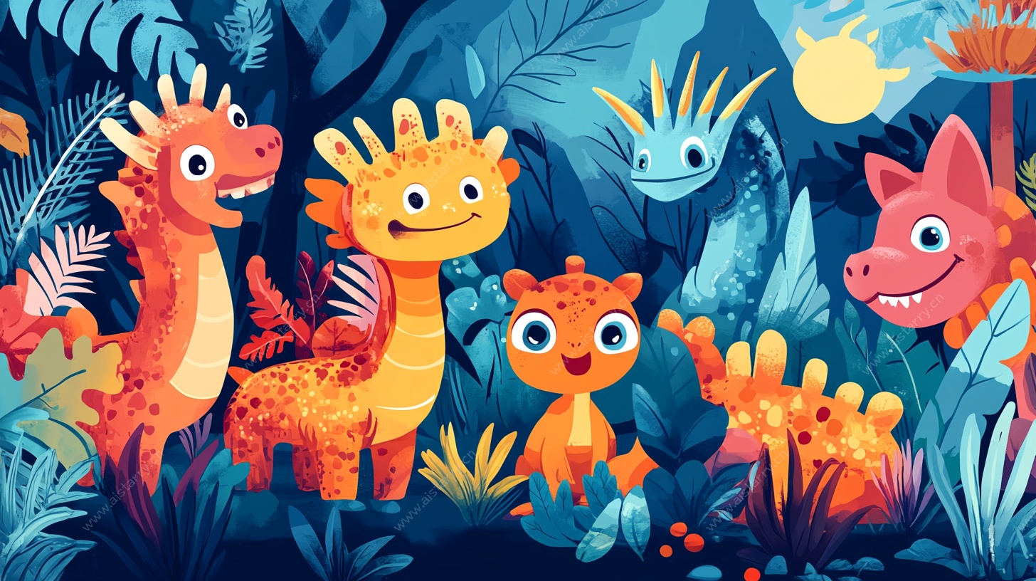 可爱恐龙的丛林欢乐聚会