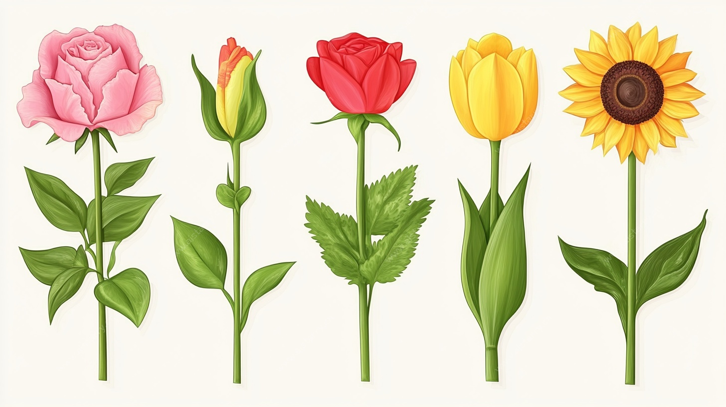 五种花卉插画集合