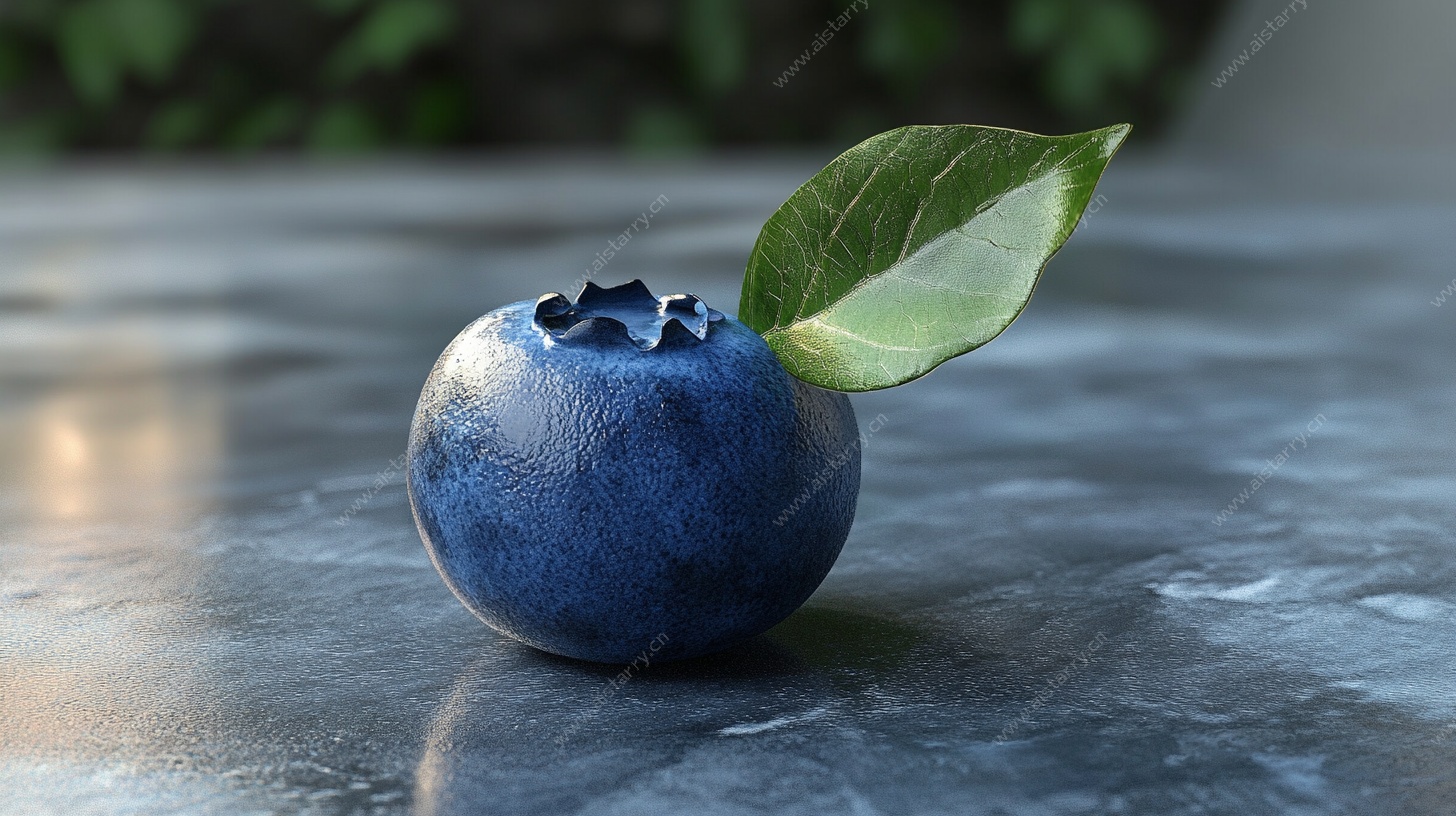 一颗带叶蓝莓特写