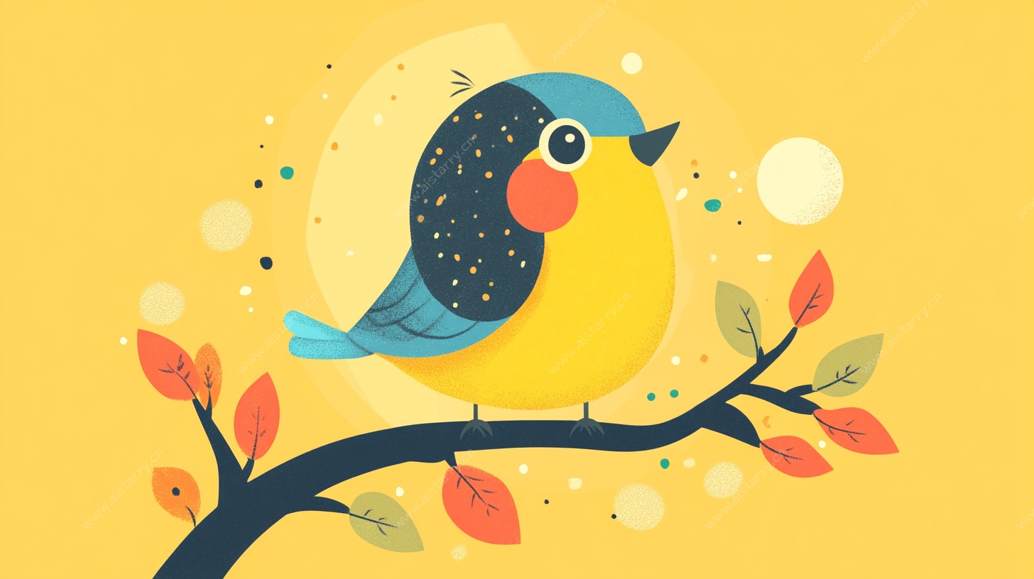 枝头彩鸟插画