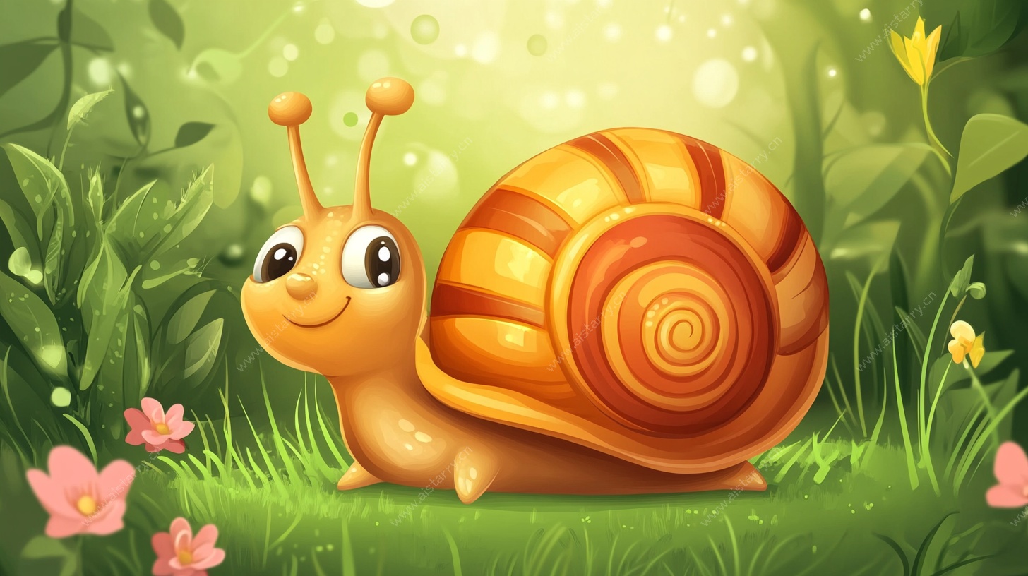 可爱蜗牛在绿意盎然草地