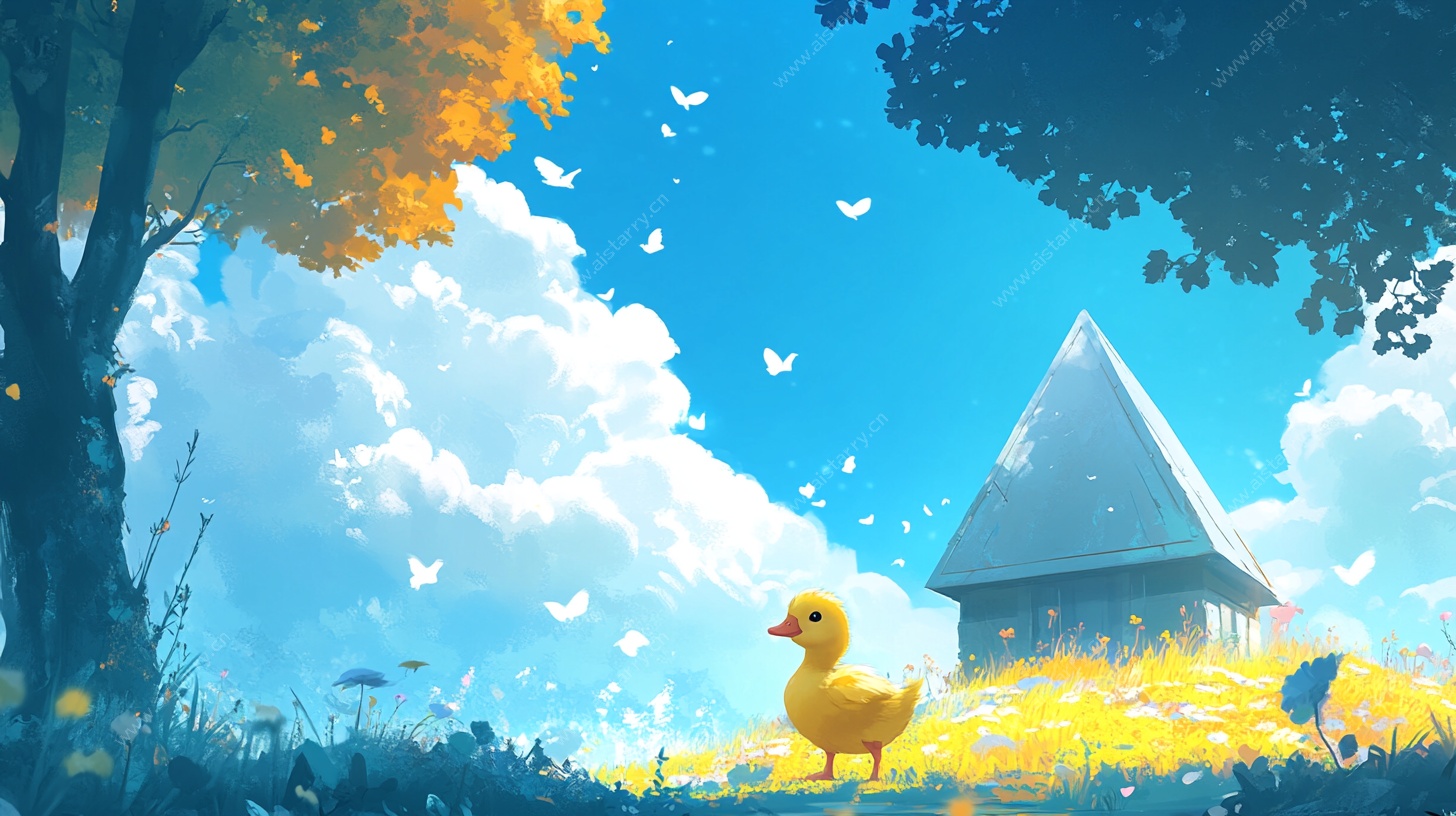 秋日田野小黄鸭梦幻场景