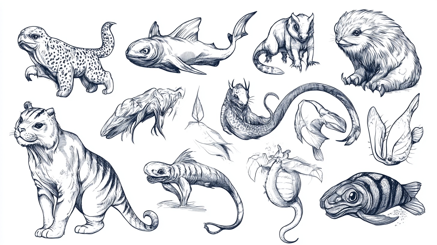 手绘多样动物集合插画