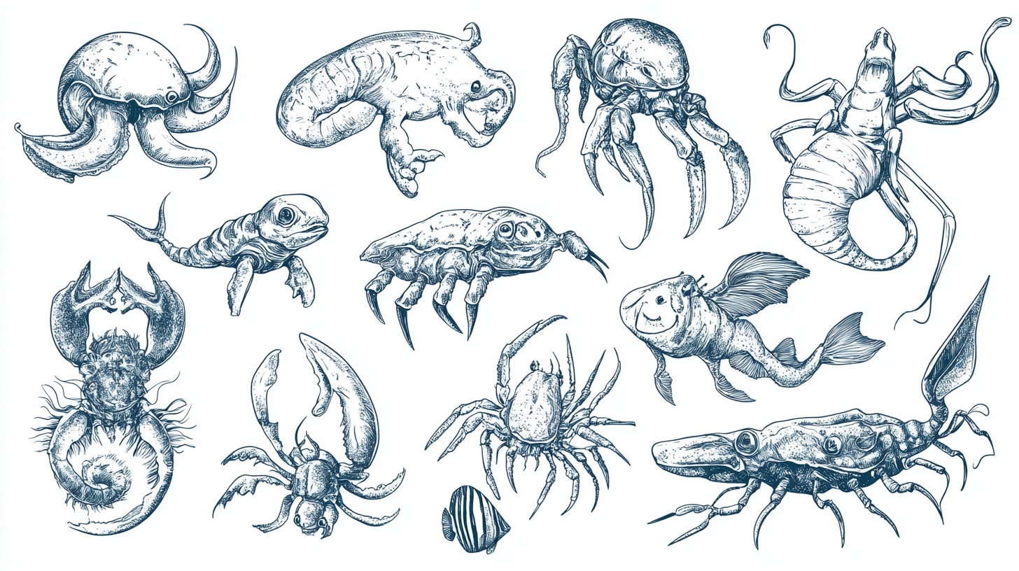 手绘海洋与陆地节肢动物集