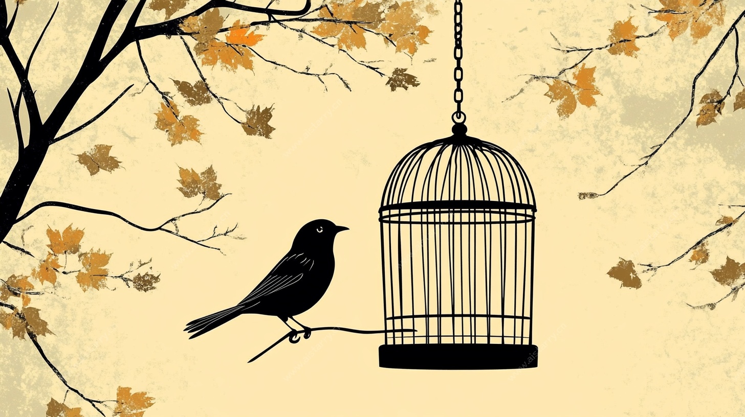 笼边栖鸟秋景图