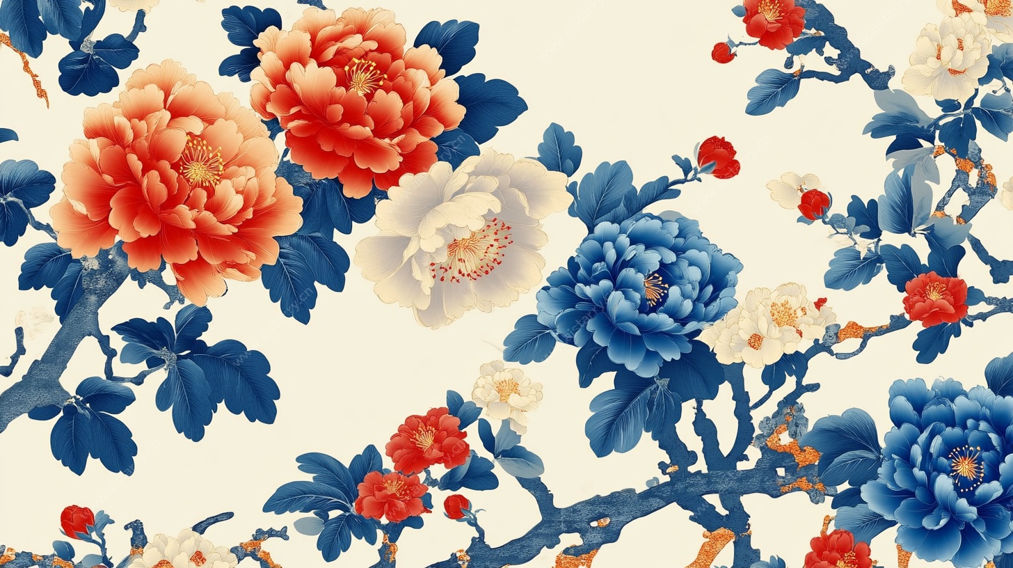 中式牡丹花卉图案设计