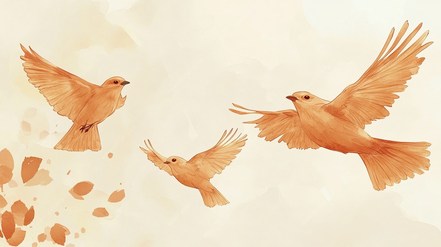 三只飞鸟水彩画