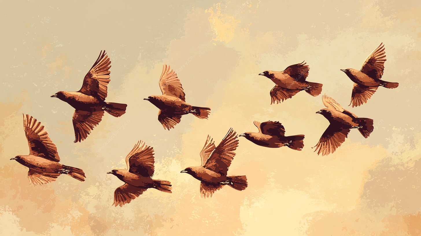 群鸟翱翔天际图