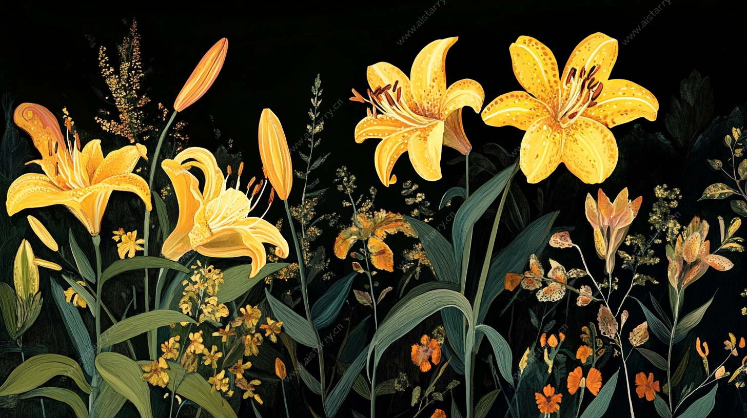 黄色百合花卉插画