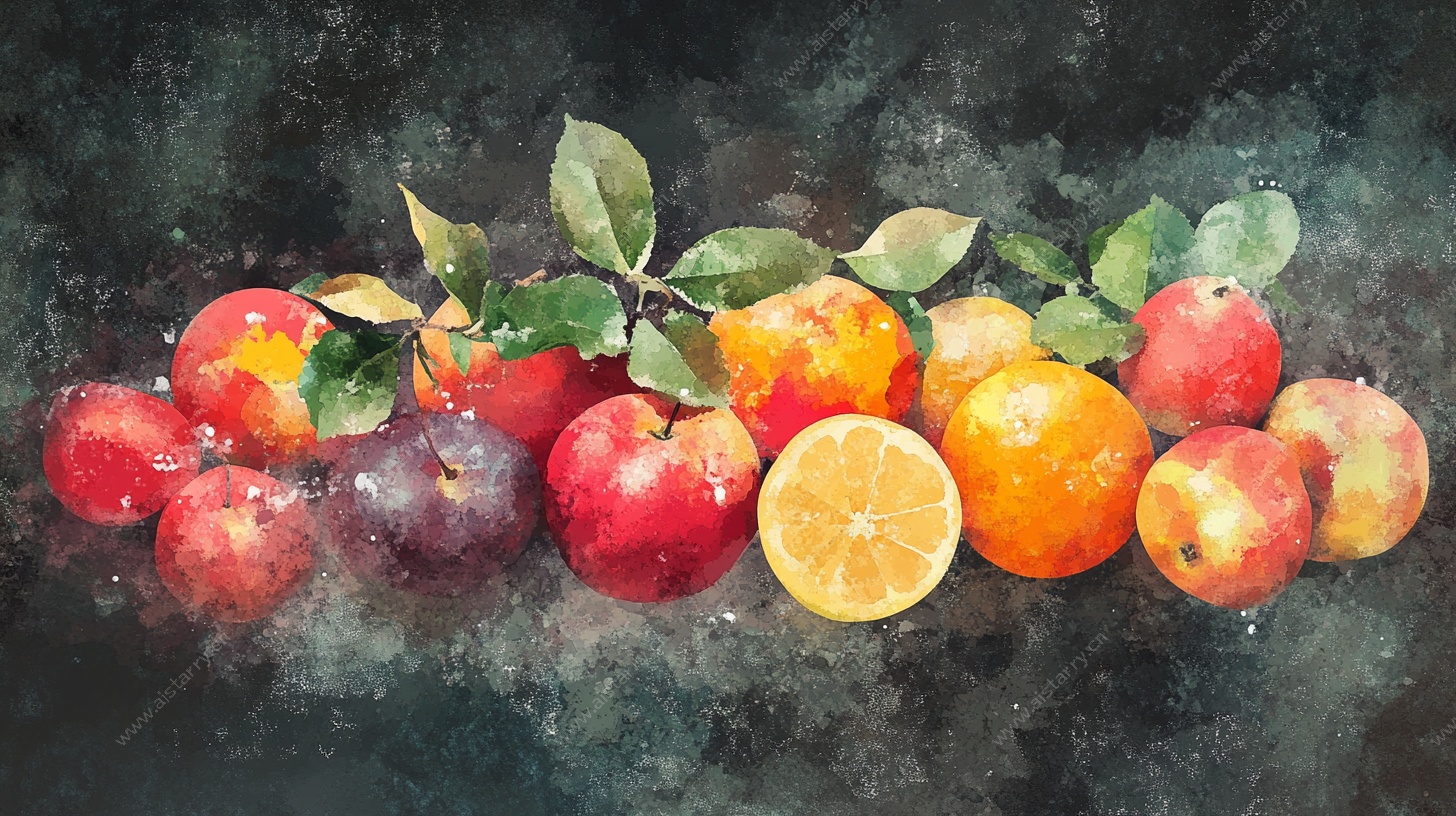 水彩绘水果静物