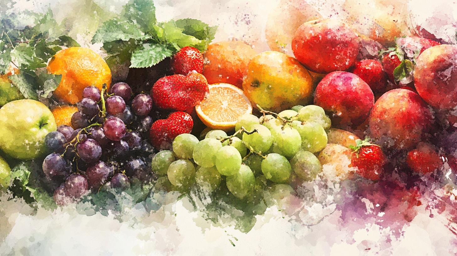 水彩缤纷水果静物图