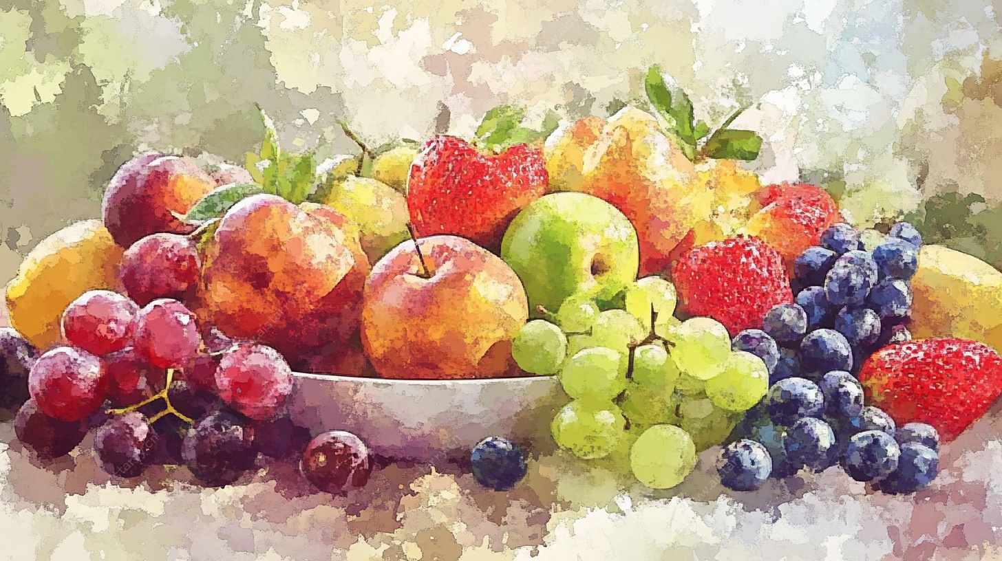 水彩缤纷水果静物画