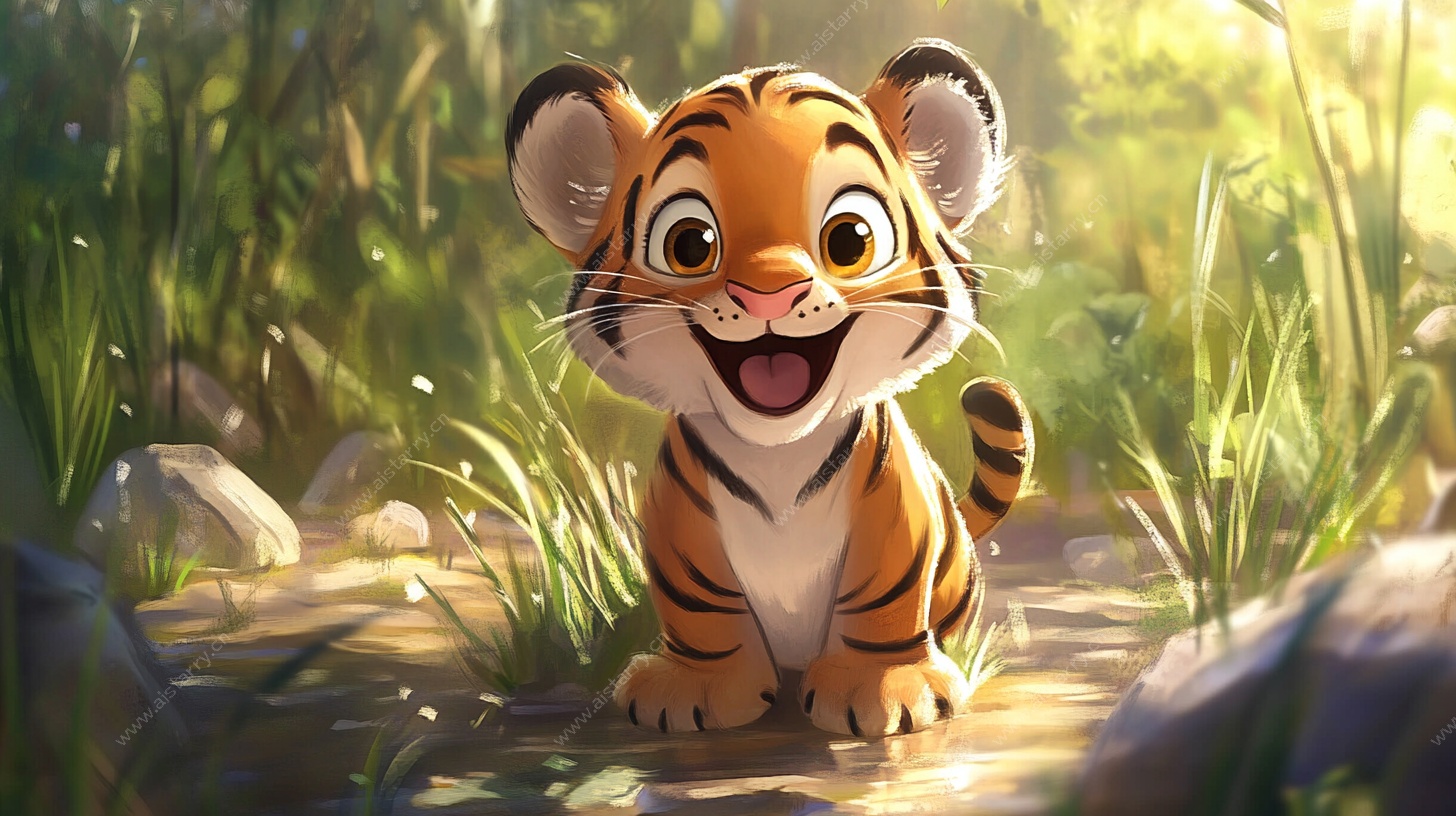 可爱小老虎漫步阳光草地