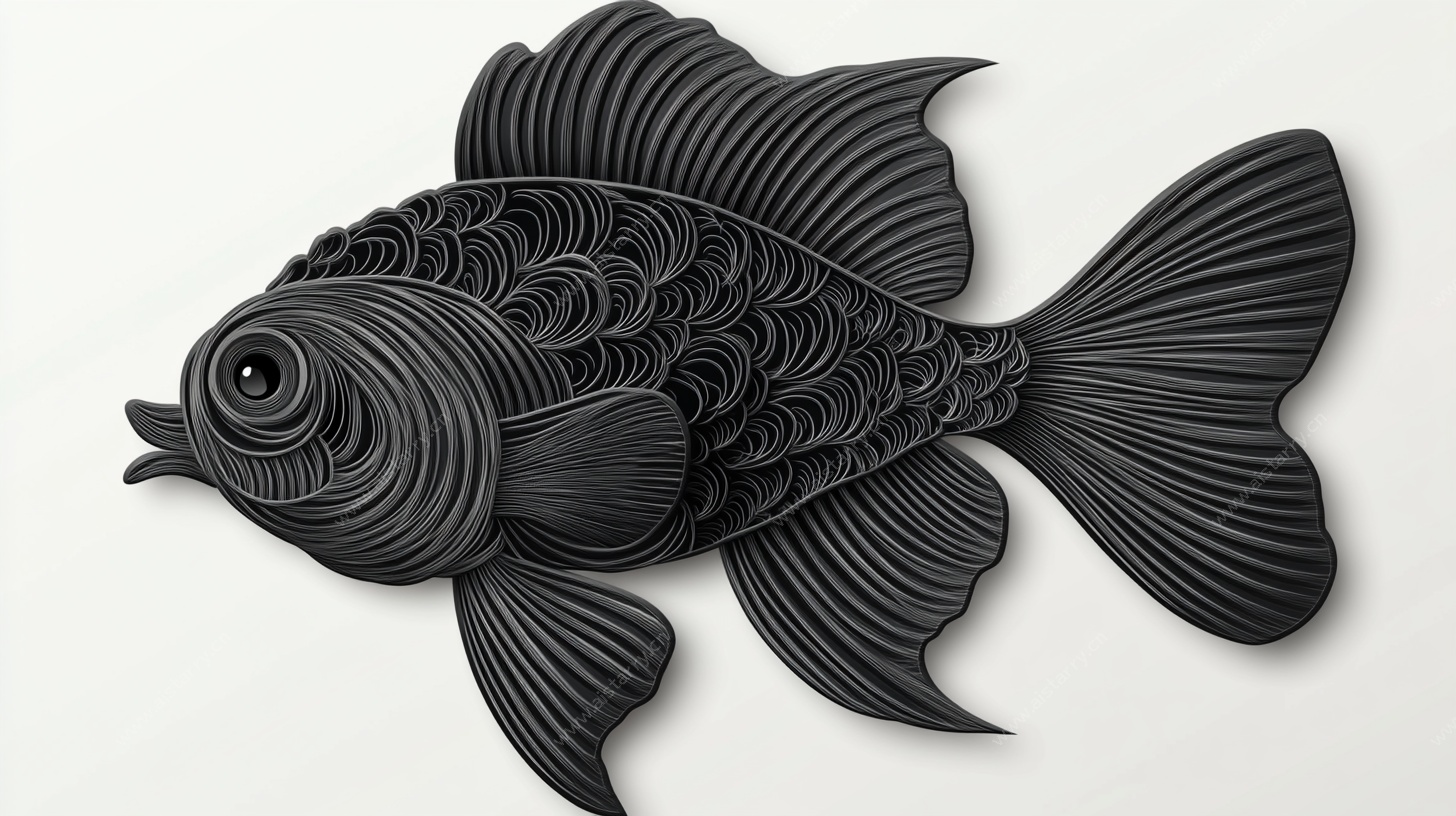 黑色立体纸艺金鱼摆件