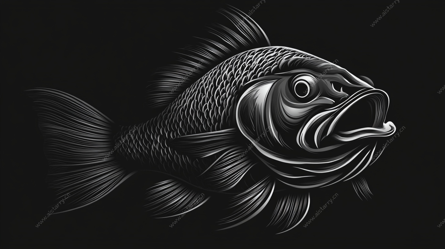 黑白线条鱼的艺术形象