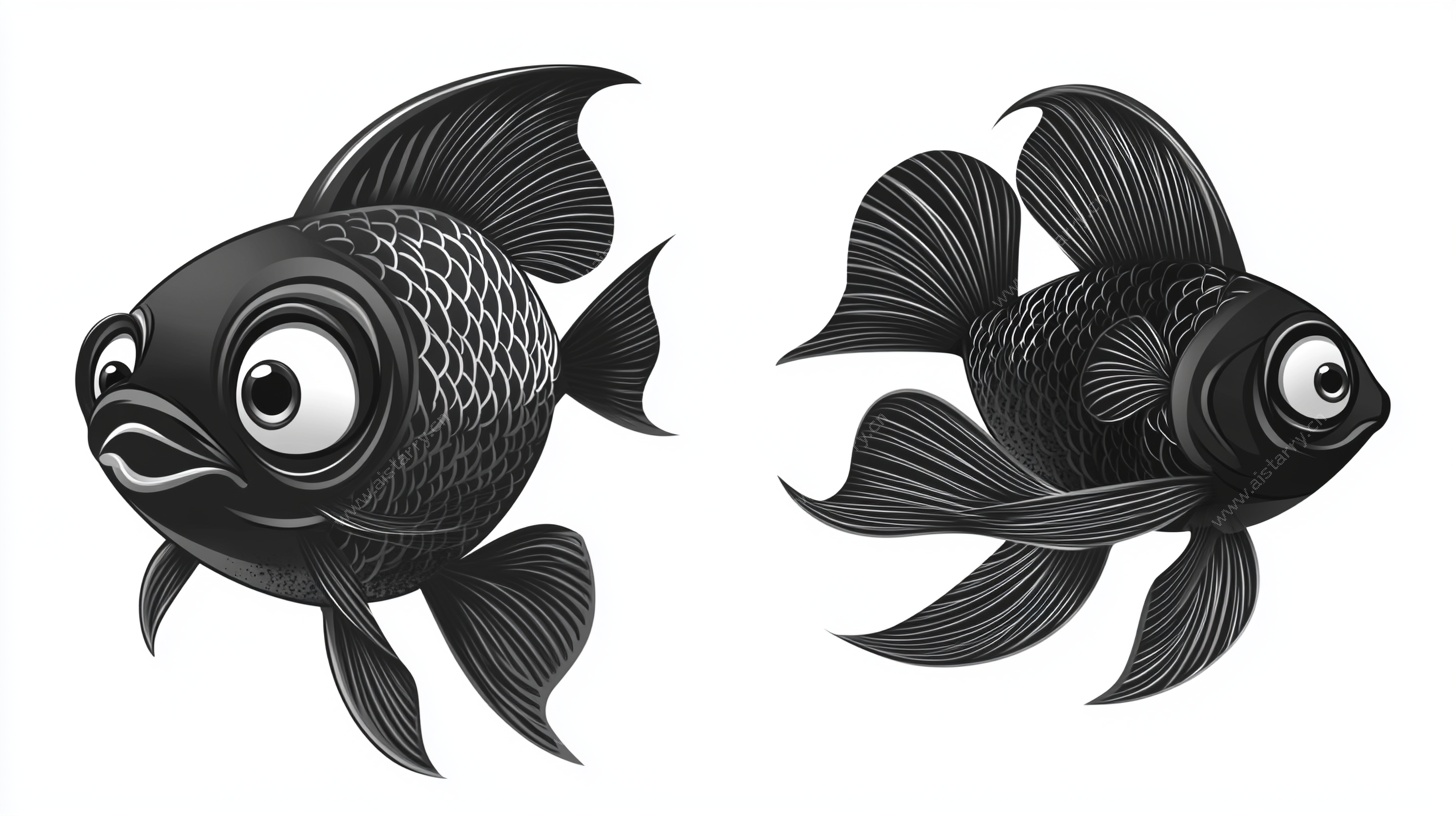 卡通风格黑色金鱼插画